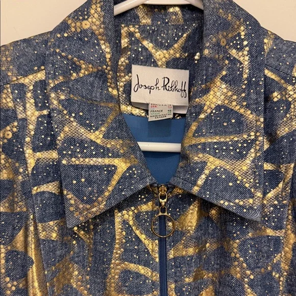 Joseph Ribkoff Gold and Navy Patterned Jacket - Picture 3 of 7